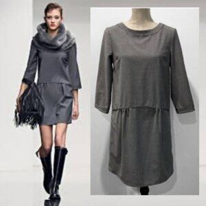 Liviana Conti Grey Wool Long Sleeve Dress Size Large